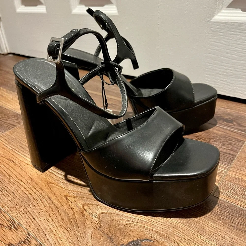Zara Black Chunky Platform Heels - Picture 7 of 9